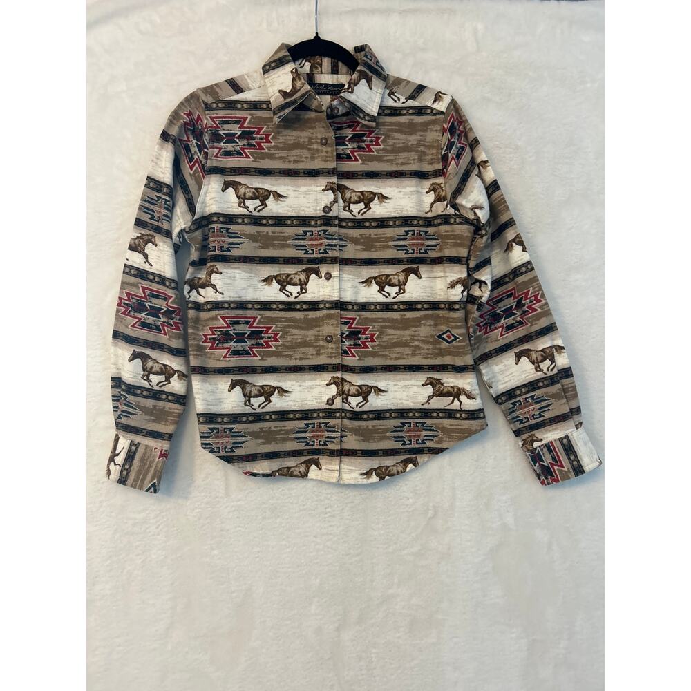 Vintage Western Horse Print Button Women's Small 100% Cotton